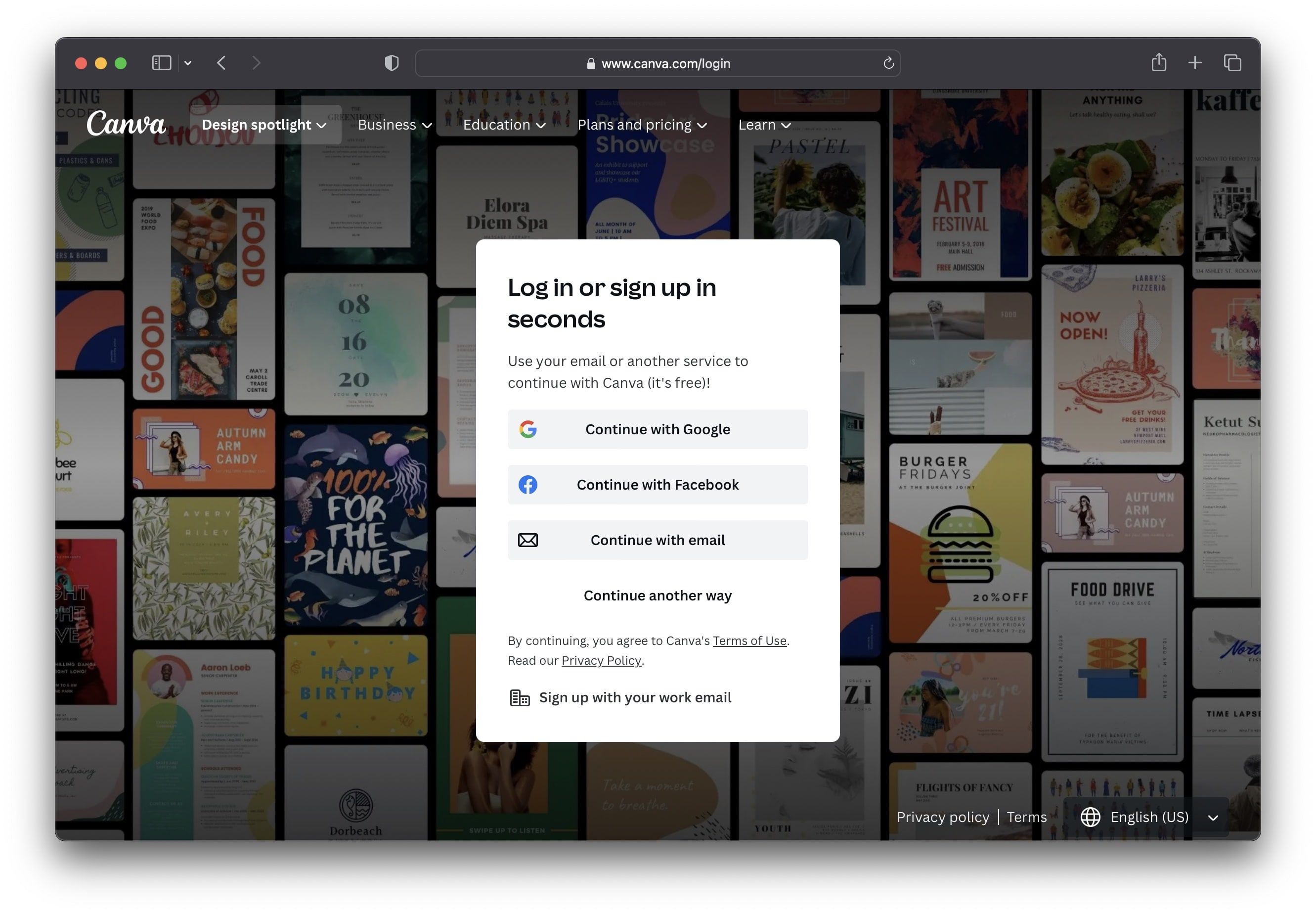 Canva Login Screen